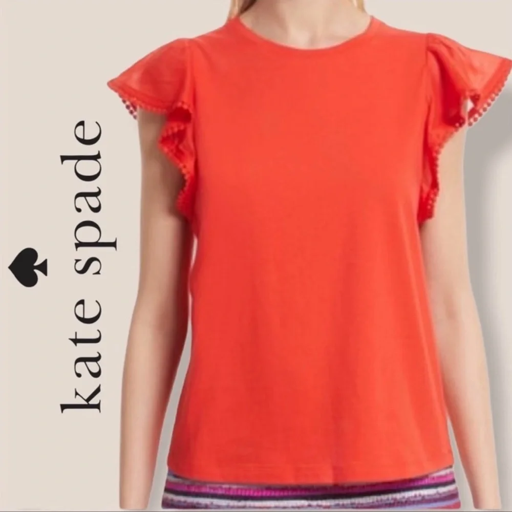 Kate Spade‎ Flutter Sleeve Broome Street Top Red Orange Cherry Pepper
