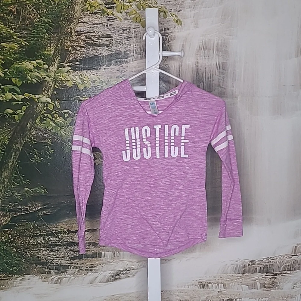 Justice Girl 6 glitter sparkly purple striped long sleeve lightweight hoodie Tee