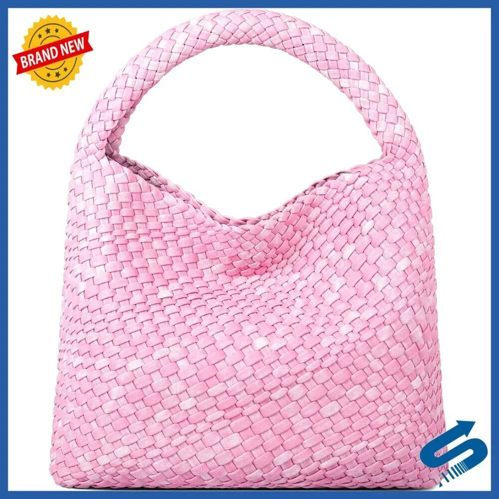 Large Vegan Leather Hobo Tote Shoulder Bag Top Handle Woven Purse