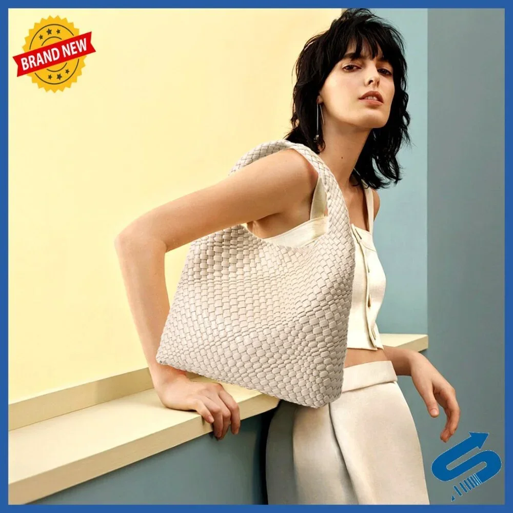 Large Vegan Leather Hobo Tote Shoulder Bag Top Handle Woven Purse