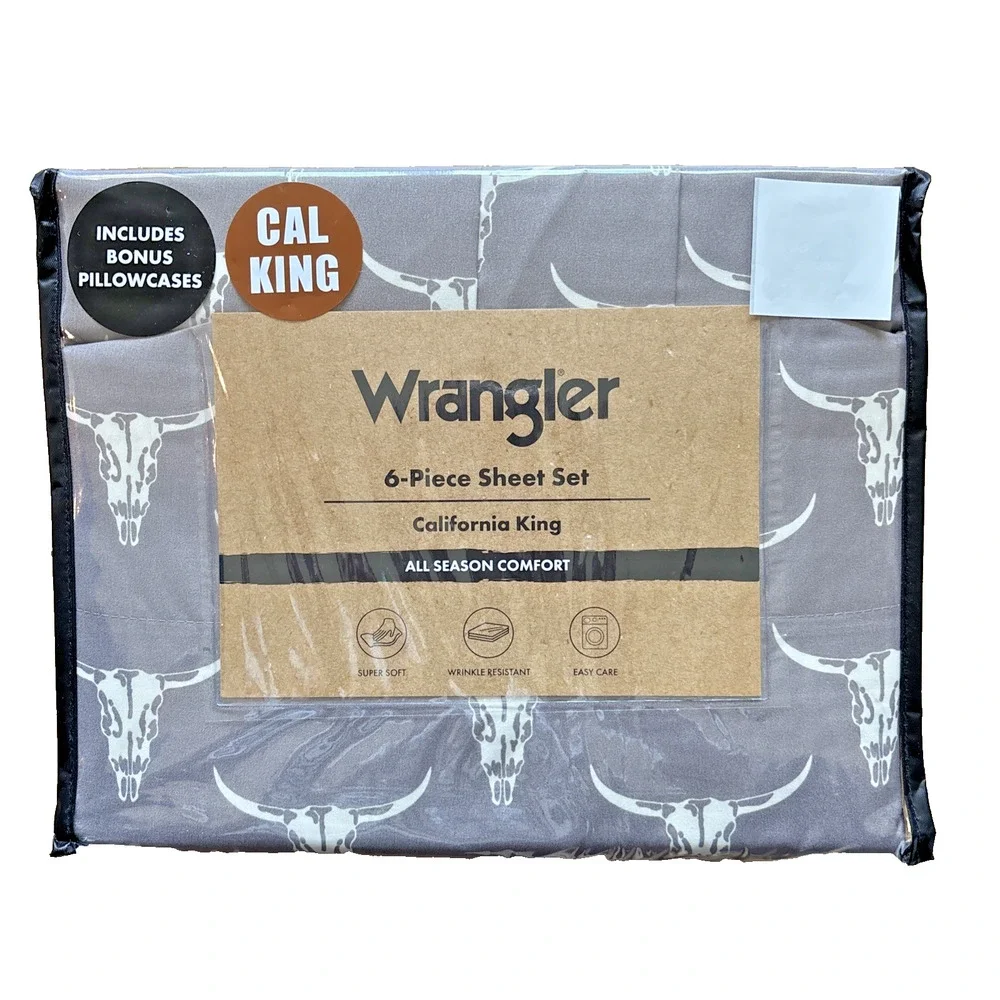 Wrangler Cal King Steer Head Brown Western Cowboy Ranch Longhorn Skull Sheet Set