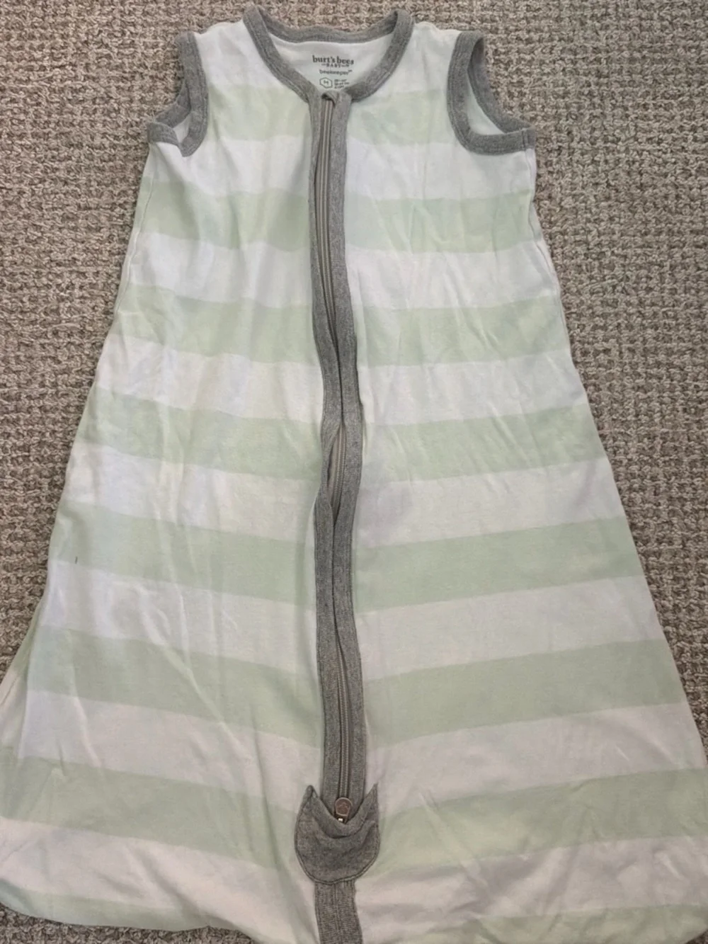 Burt's Bees Baby Mint Green & White Striped Sleeveless Sleep Sack
