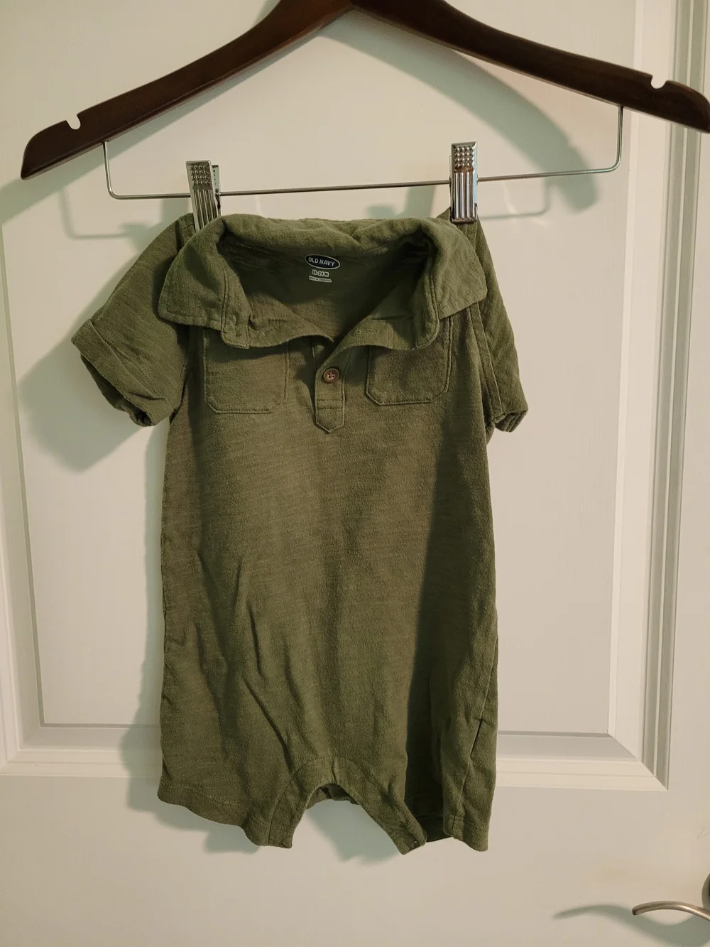 Old Navy Olive Green Baby Polo Romper 100% Cotton