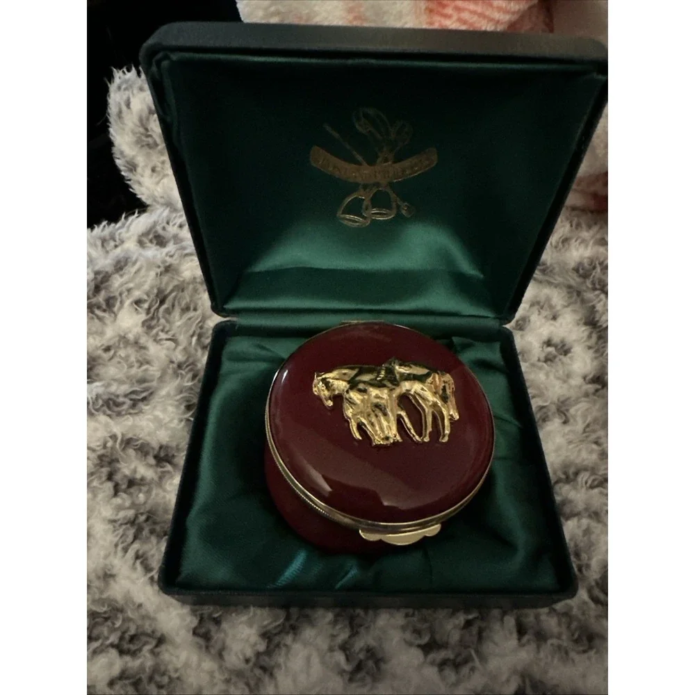 Vintage Crummels Enamels Post And Paddock Trinket Box Horse Equestrian W/Box
