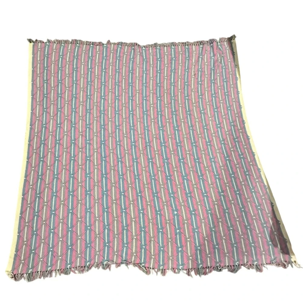 Handmade Crochet Blanket Throw Pink Blue Gray White Striped‎ Afghan Cottage