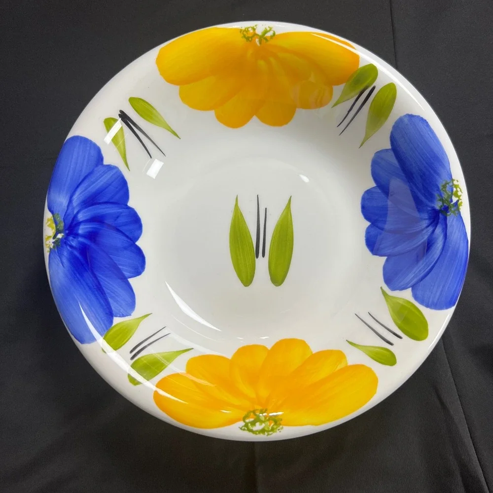 Maxam Italy Hand Painted Floral Pasta Bowl Blue Yellow White Ceramic 9 Inch