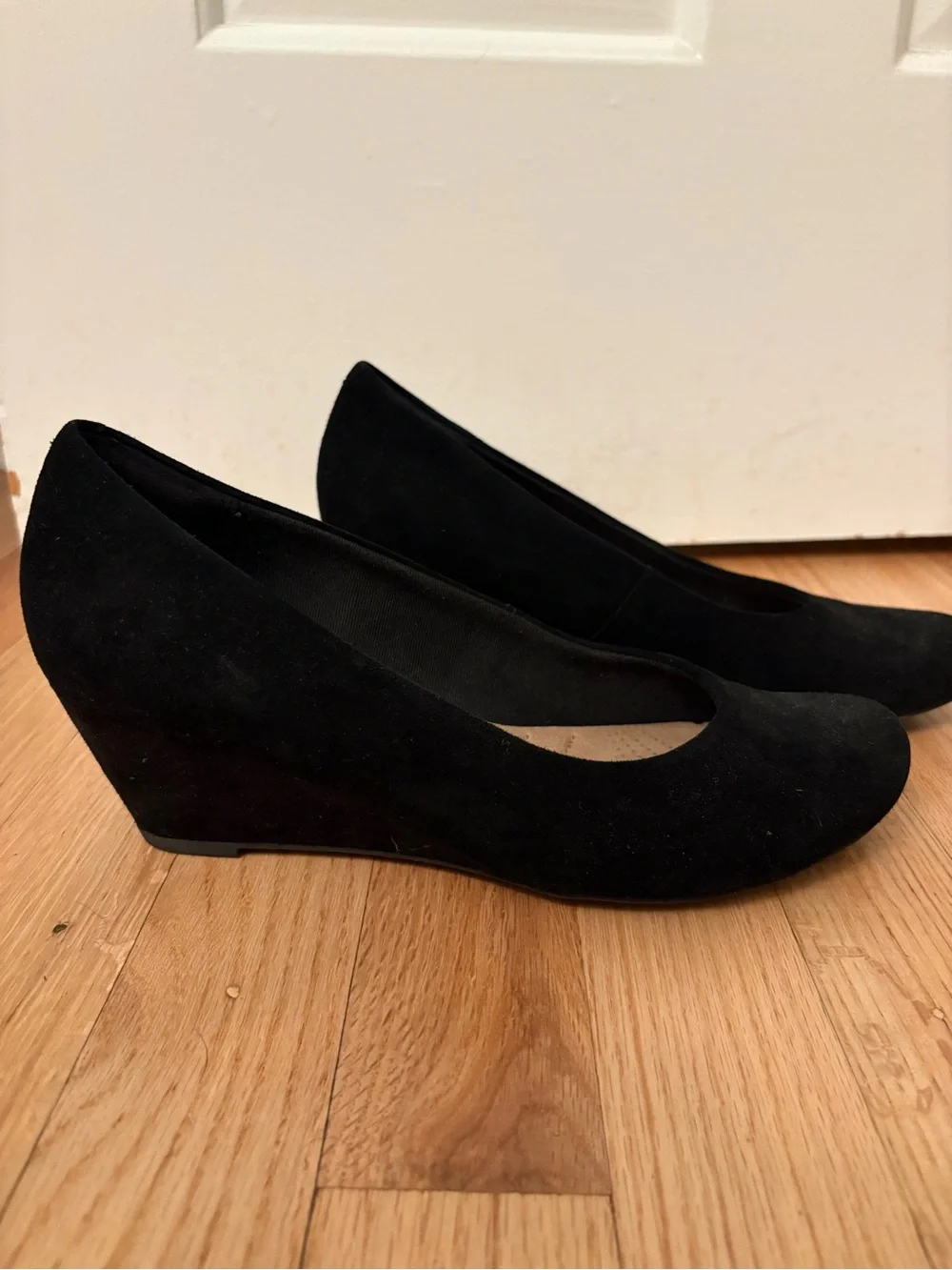 Clarks Black Suede Wedge Pumps