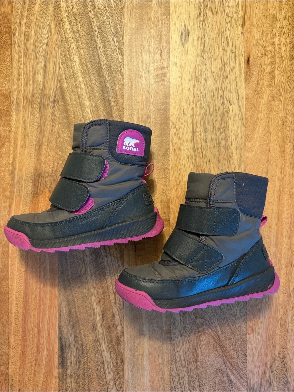 Sorel Kids Black Winter Boots with Pink Soles