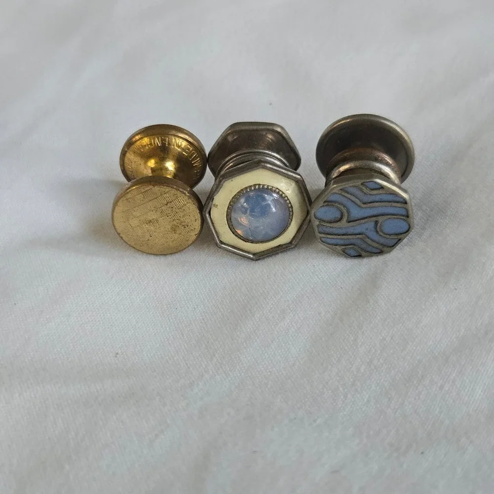 VTG 3 Collar Studs Lot Gold Silver Blue Tuxedo Shirt Buttons England‎ Unbranded