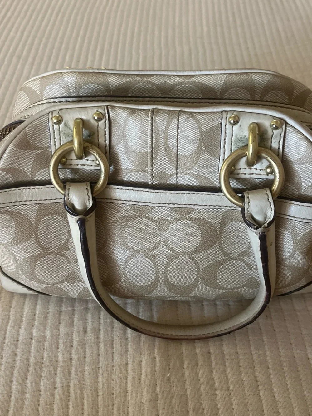Coach Beige/Chalk Signature Satchel with Gold Hardware