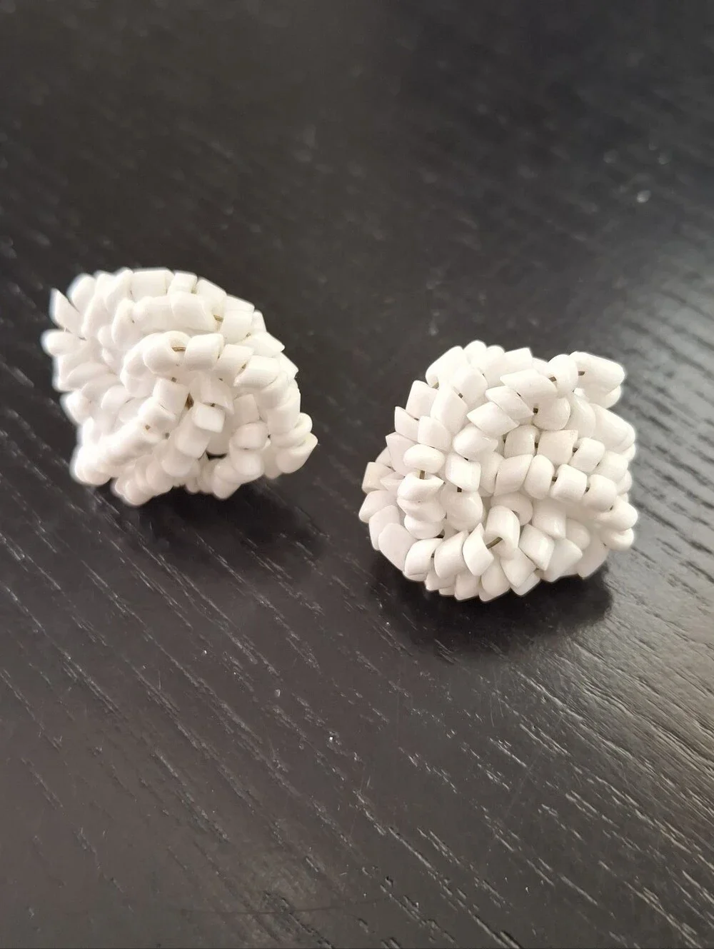Vintage White Beaded Floral Hair Clips