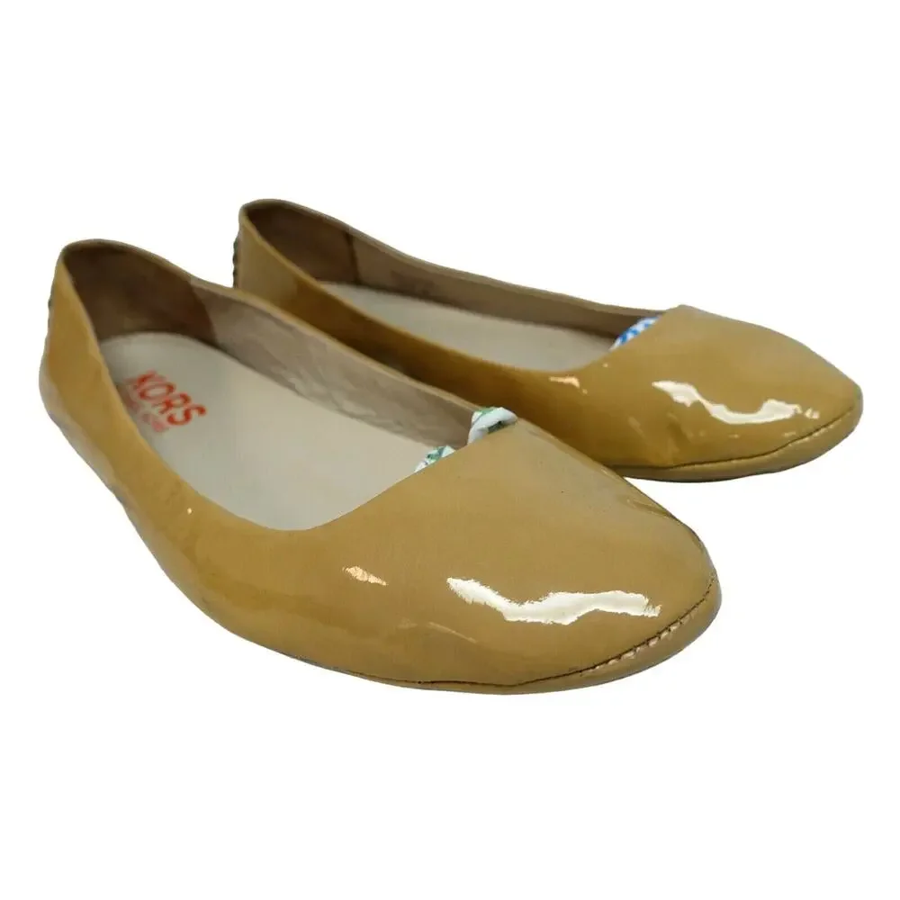 Michael Kors 8.5 M ballet flats comfort shoes tan patent leather