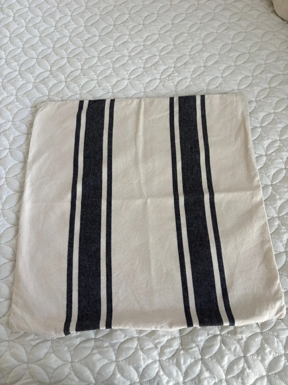 Neutral Striped Throw Pillow Cover - Cream with Dark Gray Stripes 17 inch Sq.