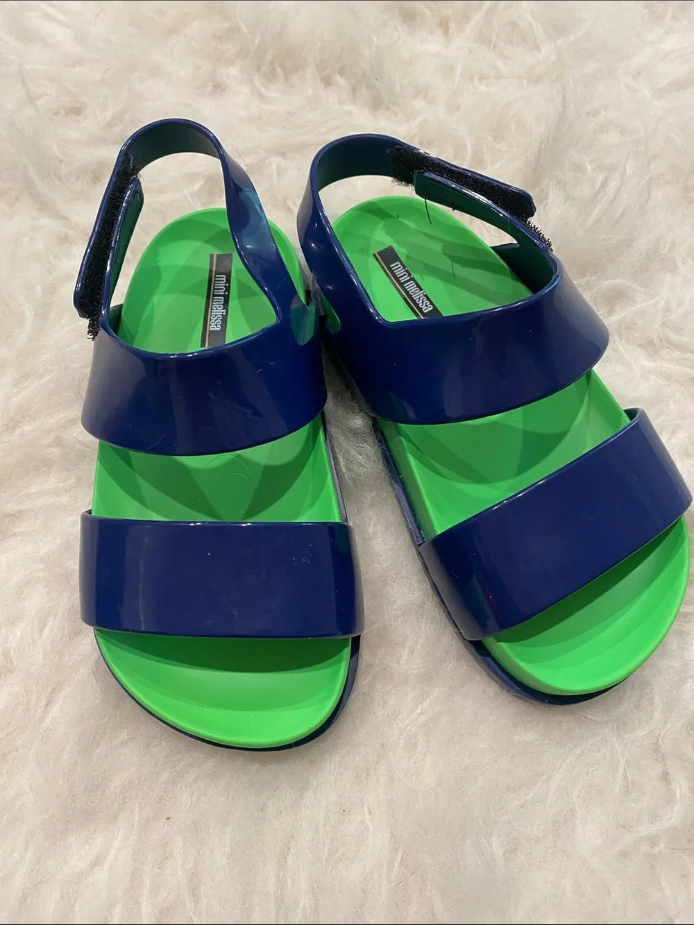 Mini Melissa Navy Blue and Bright Green Jelly Sandals