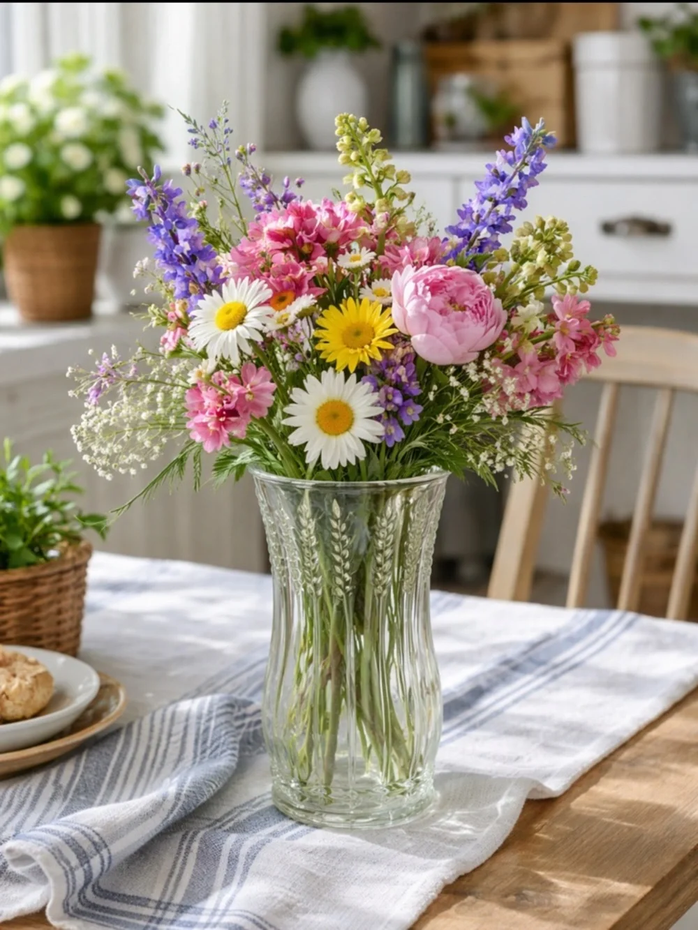 Vintage Pressed Glass Wheat Design Vase