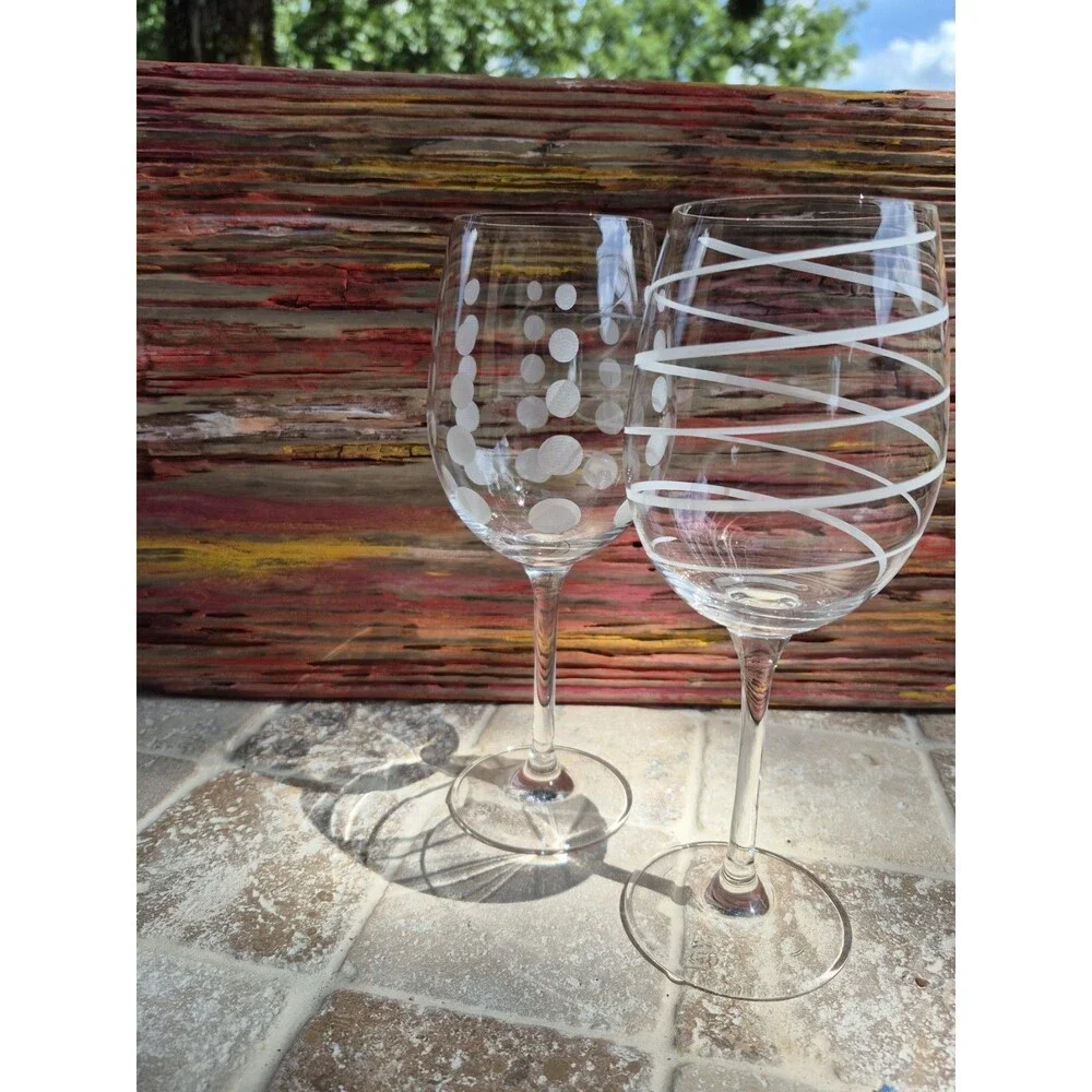 Mikasa  Cheers Set Of 2 Multi Motif Chrystal Balloon Wine Glasses Marked Mikasa