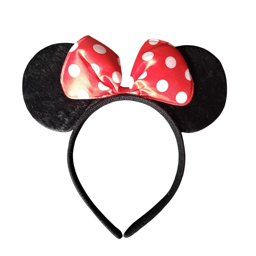 Minnie Mouse Ears Headband Red White PolkaDot Bow Disney Costume Accessory Black