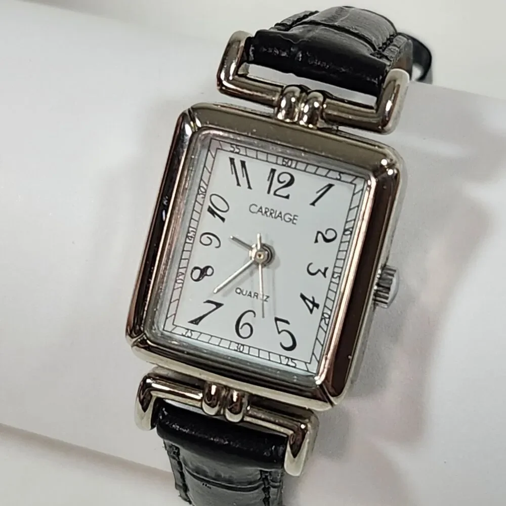 Ladies Carriage by Timex Quartz Watch Black Leather Band 8