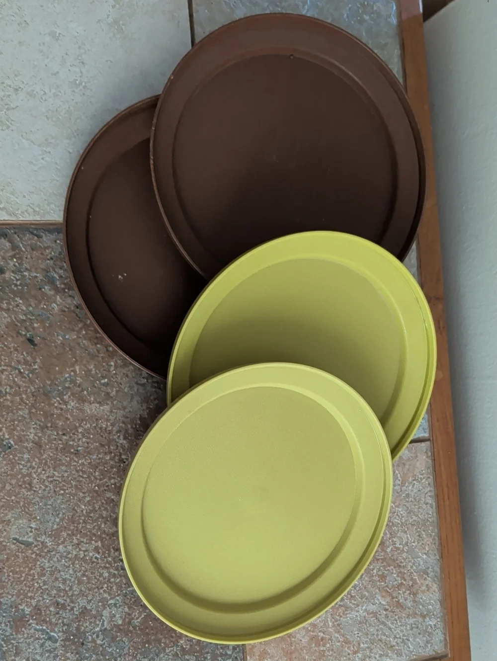 Vintage Tupperware Lids Plastic Plates Chocolate Brown and Avocado Green