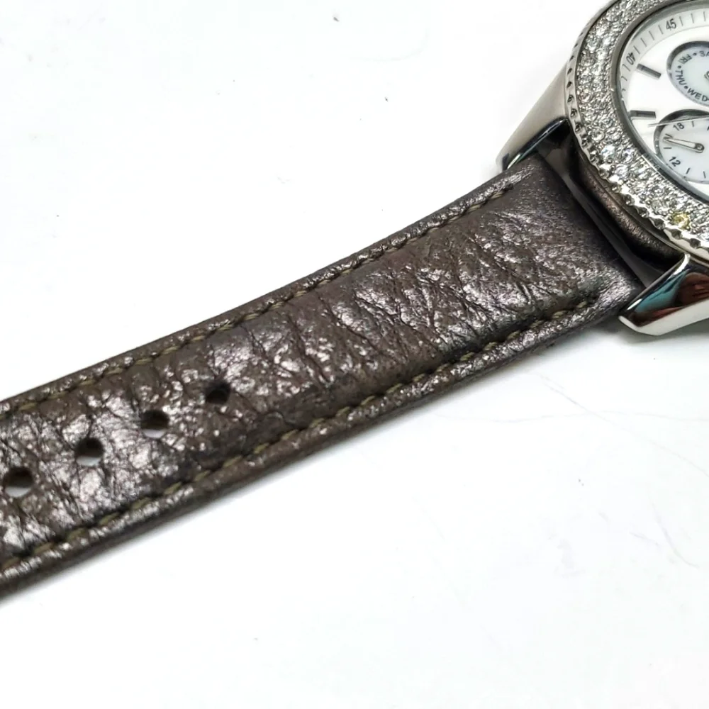 Fossil Watch ES2995 Silver Crystal Brown Leather Wristband White Face NWT