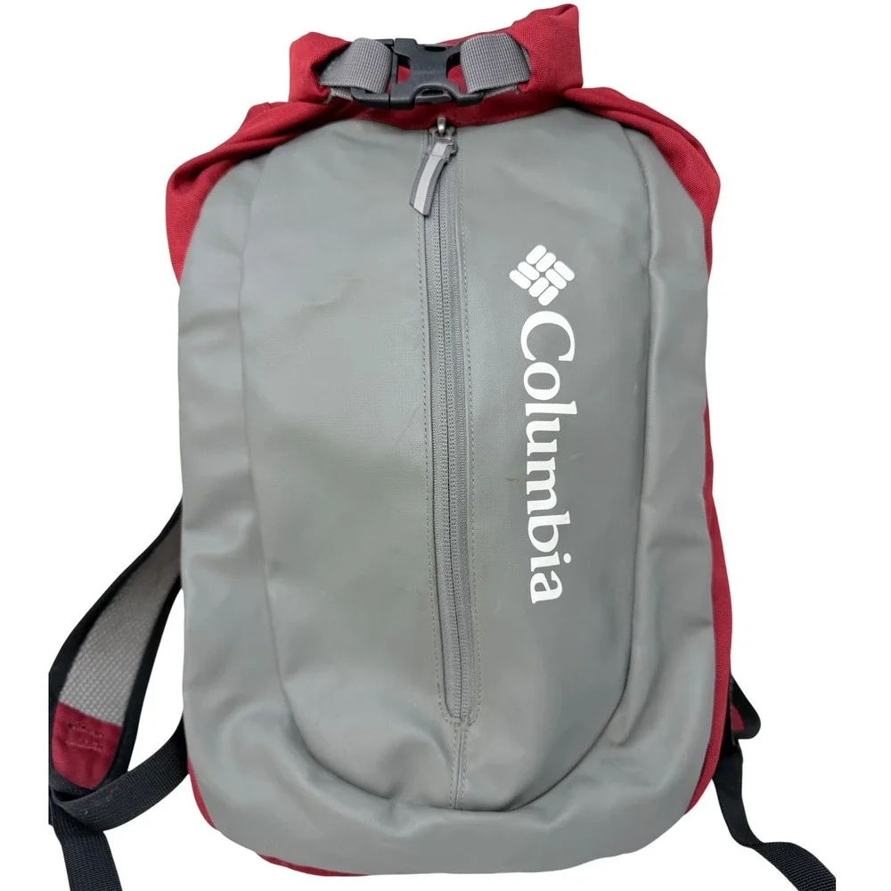 Columbia Red Grey Cordura Roll Top Backpack Hiking Outdoor Bag