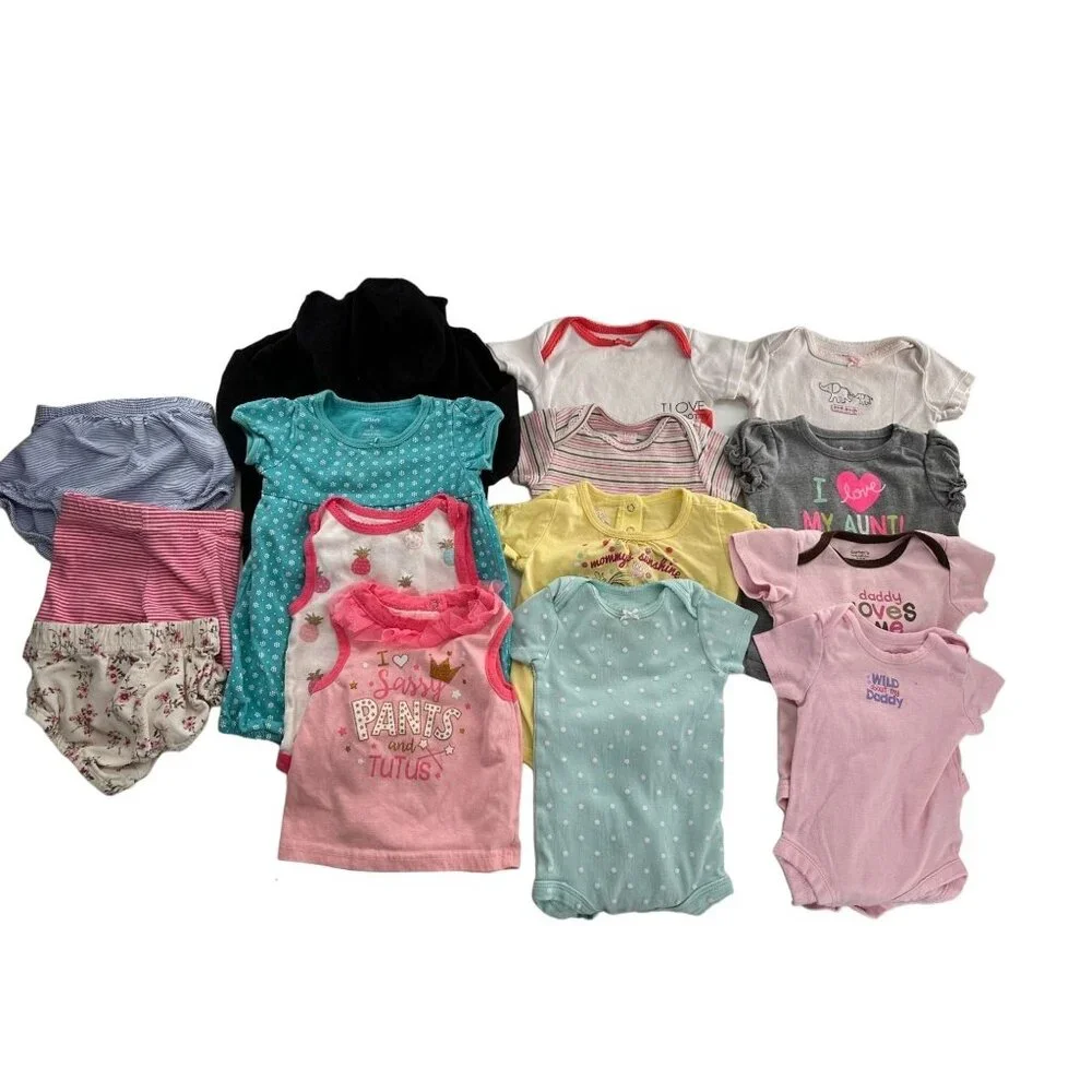 Baby Girls Assorted One piece & Shorts Bundle - Sizes‎ 6M Cotton Blend 15 Piece