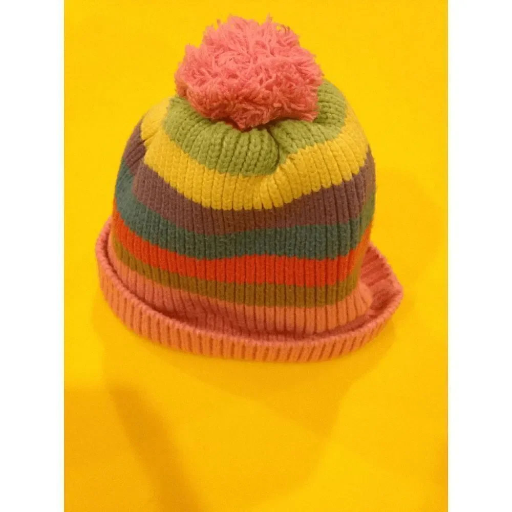 The Children Place Kids 4-6 Months Pastel-Striped Bobble Hat 100% Polyester