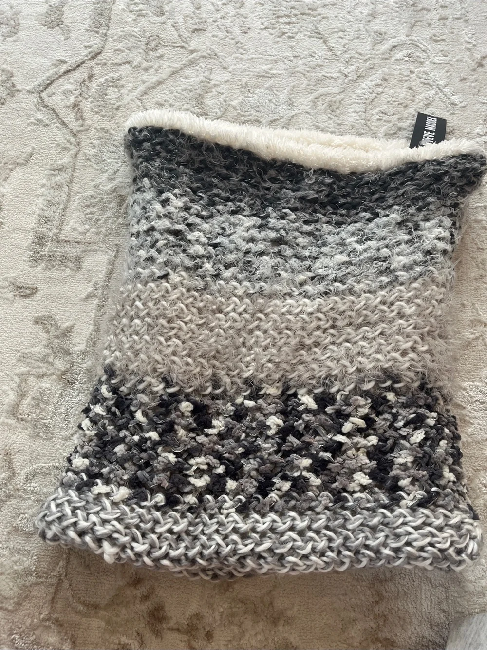 Cozy Knit Charcoal, Gray & Cream Knit Pull-On Infinity Scarf