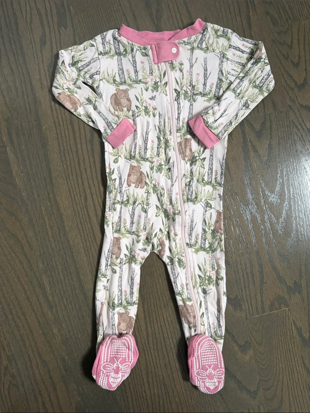 Burt’s Bees Baby 12M Bear Woodland Sleeper Pajamas Pink Footed
