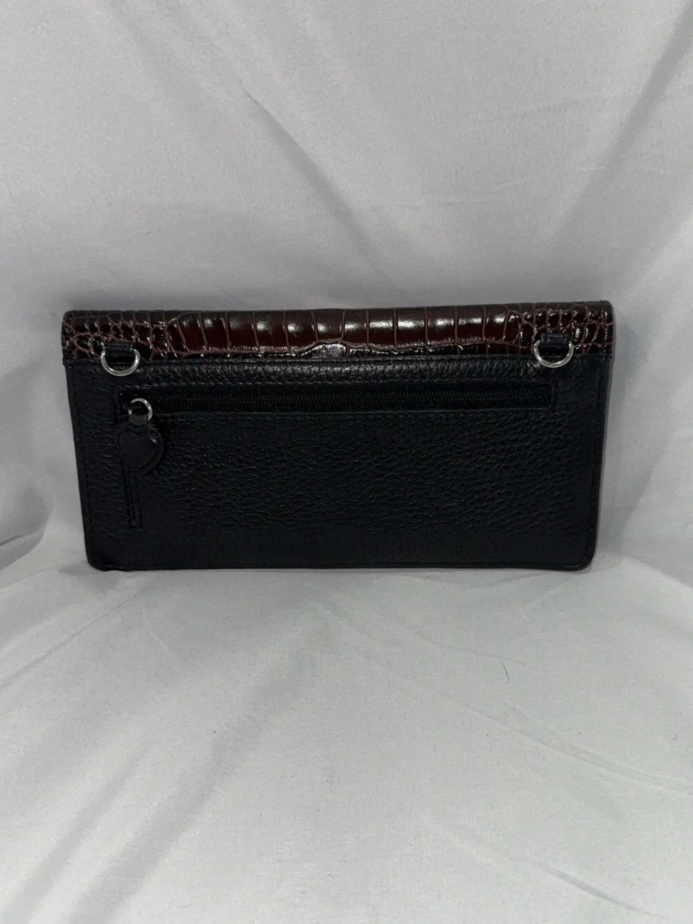 Brighton Black & Dark Brown Croc-Embossed Women’s Wallet with Heart Clasp