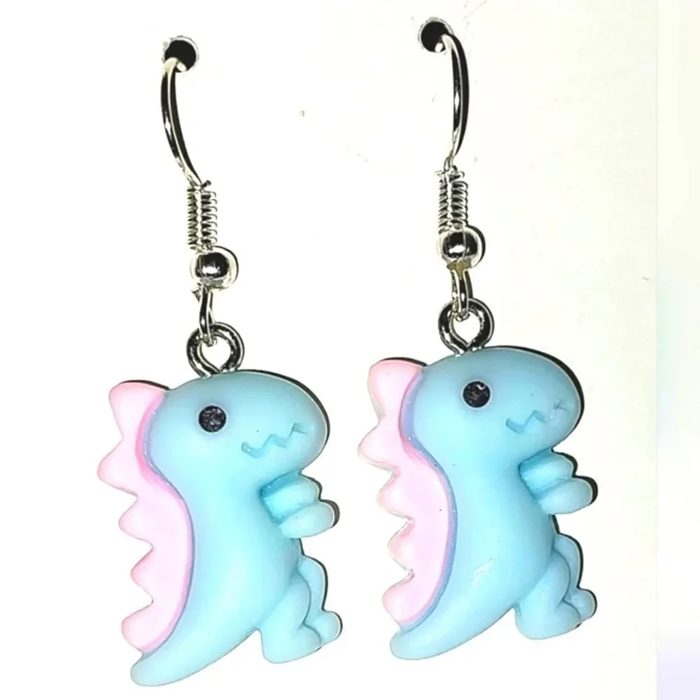 Blue Super cute Retro Dinosaur Earrings For Kids And Adults