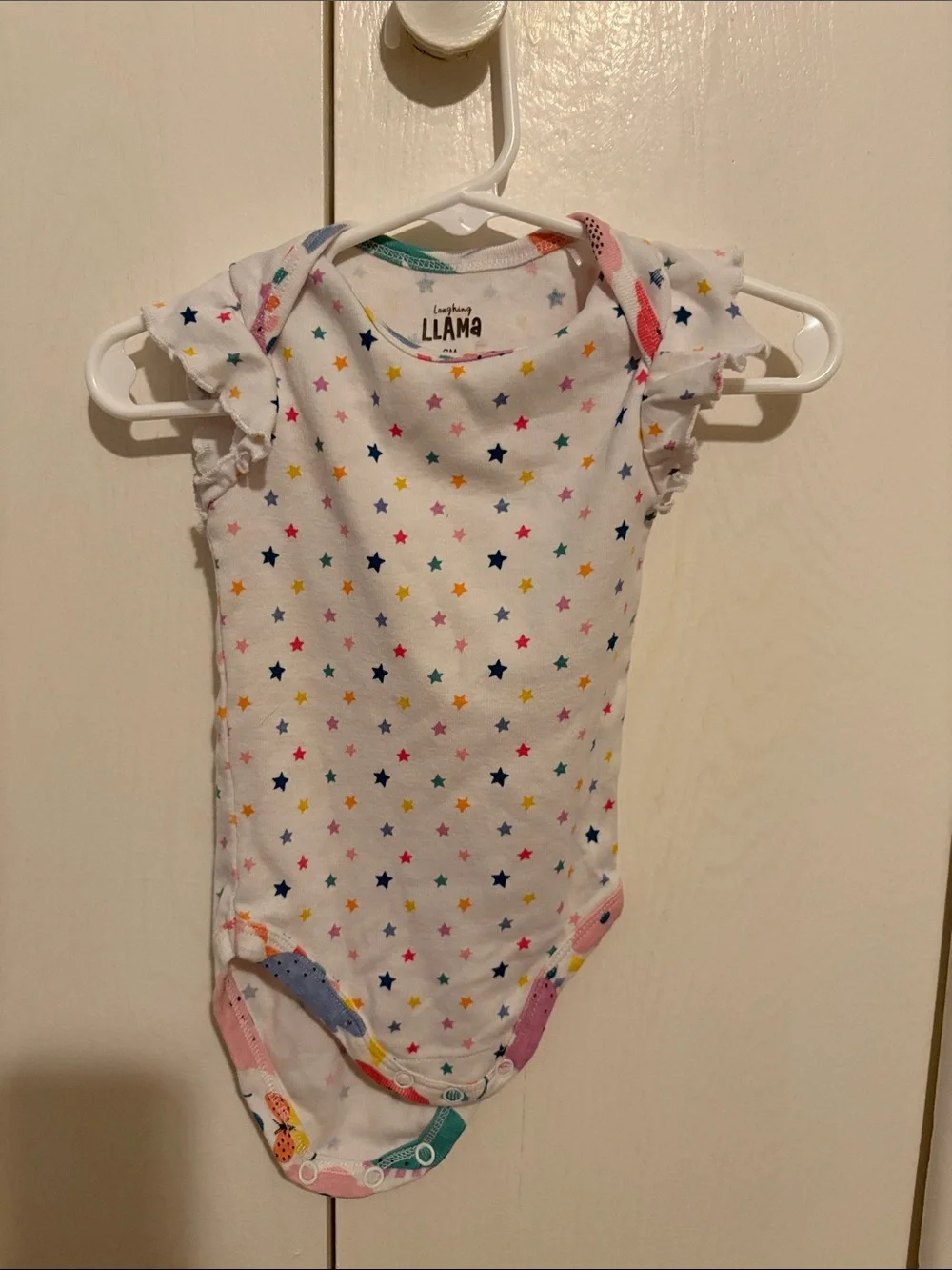 Llama White Multi-Star Ruffle Sleeve One-Piece Bodysuit