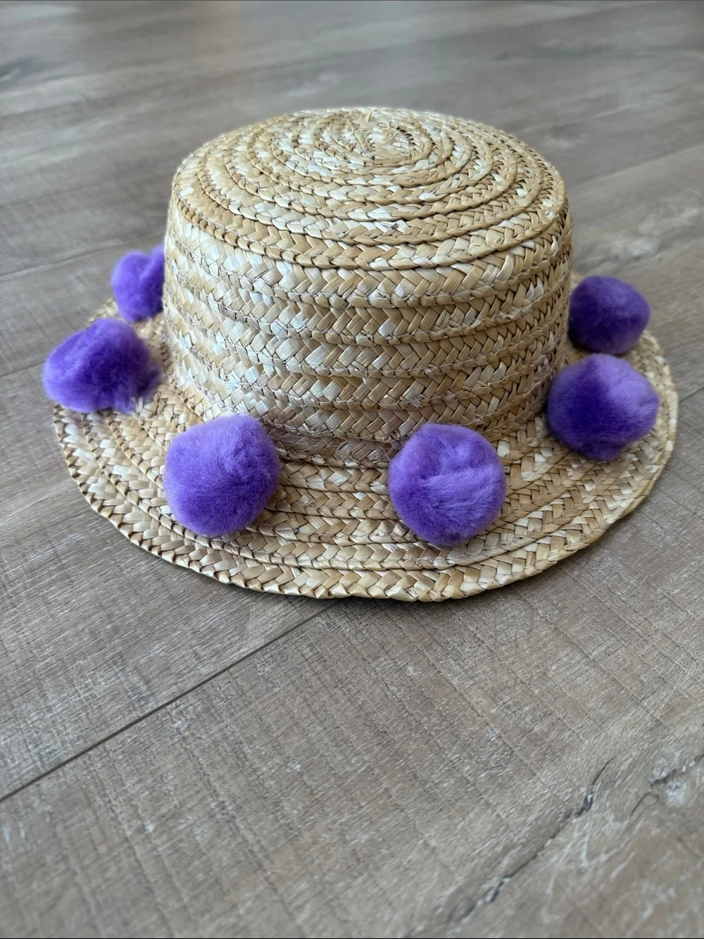 Picolli Principi Kids Straw Pom-Pom Sun Hat - Purple