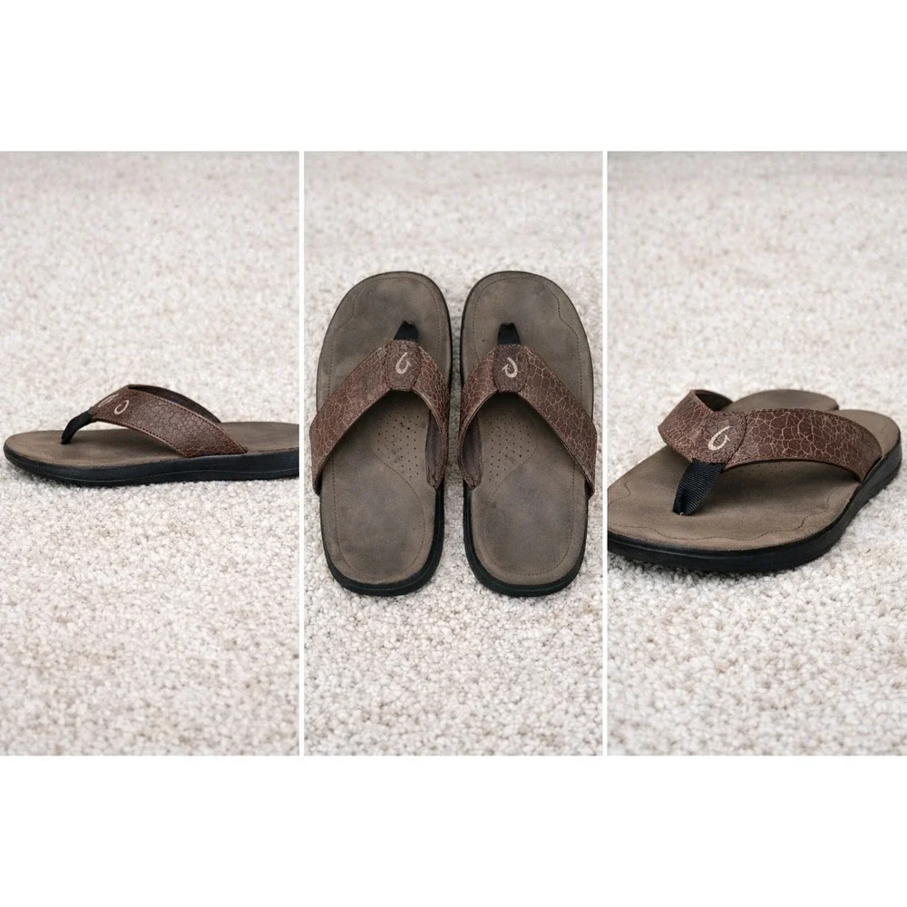 Olakaui Kumu Brown Snakeskin‎ Flip Flops 10103‑4128 GF‑174 Men's Size 15