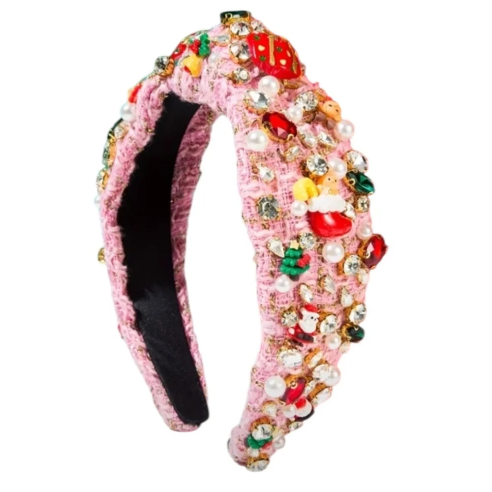 Pink Faux Pearl and Rhinestone Christmas Headband