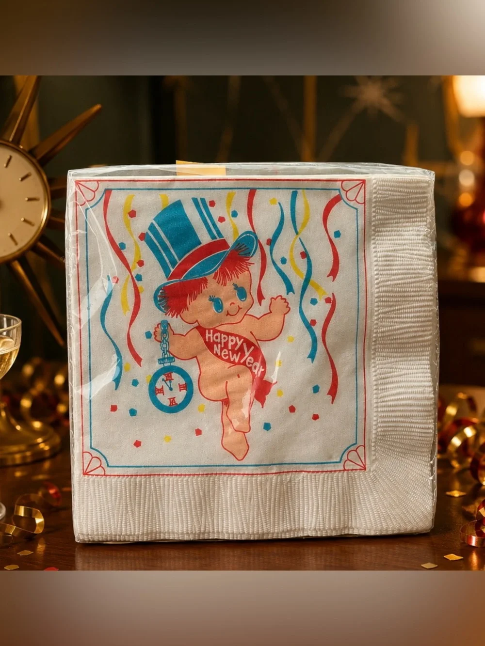 New Year Retro Baby Napkins Holiday Party Decor Cocktails 60’s Vintage