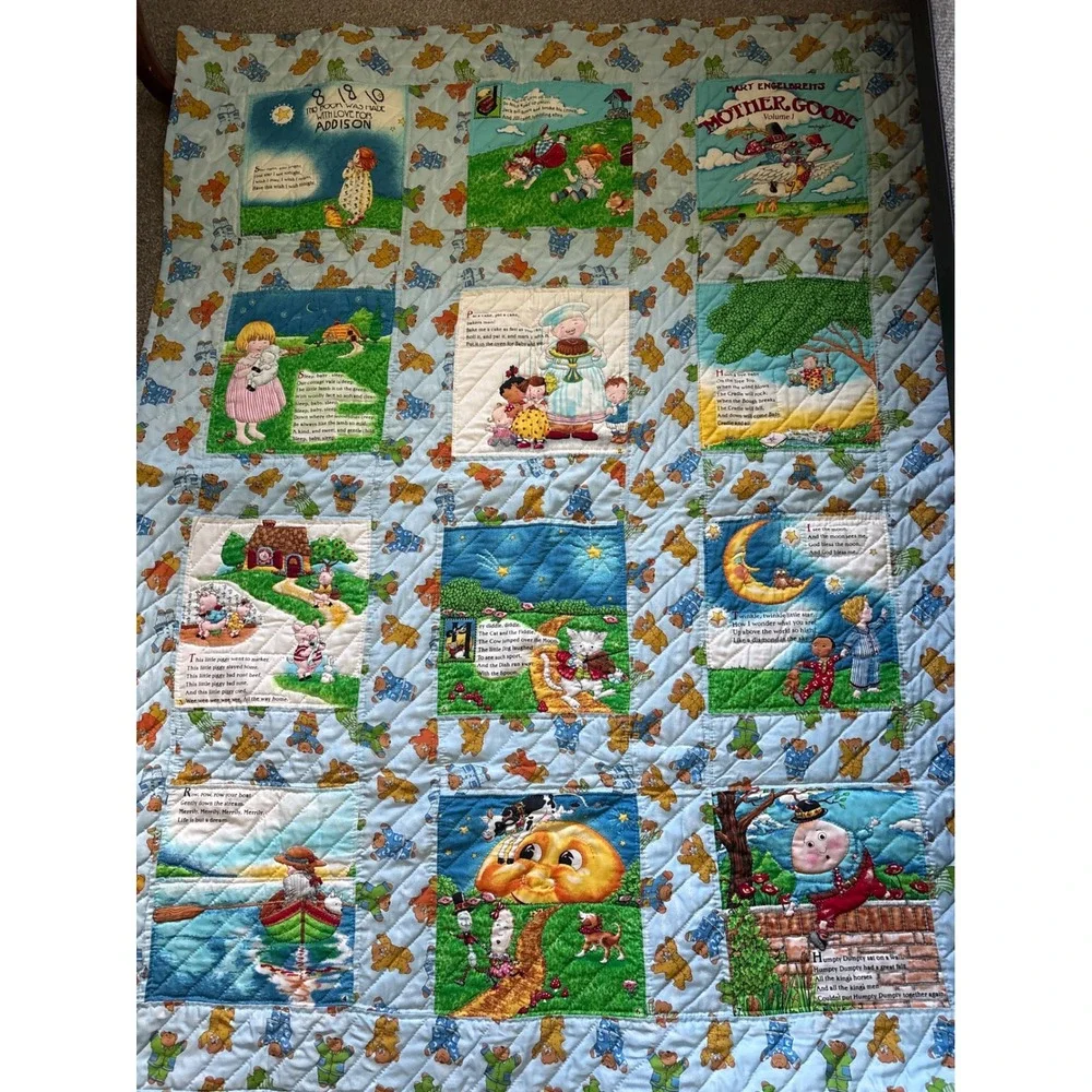 Vtg Mary Engelbreit Child's Quilt Cottage Core Handmade Machine Quilted 38.5 X48