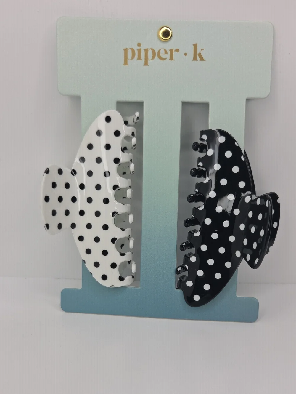 🖤▪️Piper K▪️ Black & White Polka Dot Hair Claw Clips - Set of 2