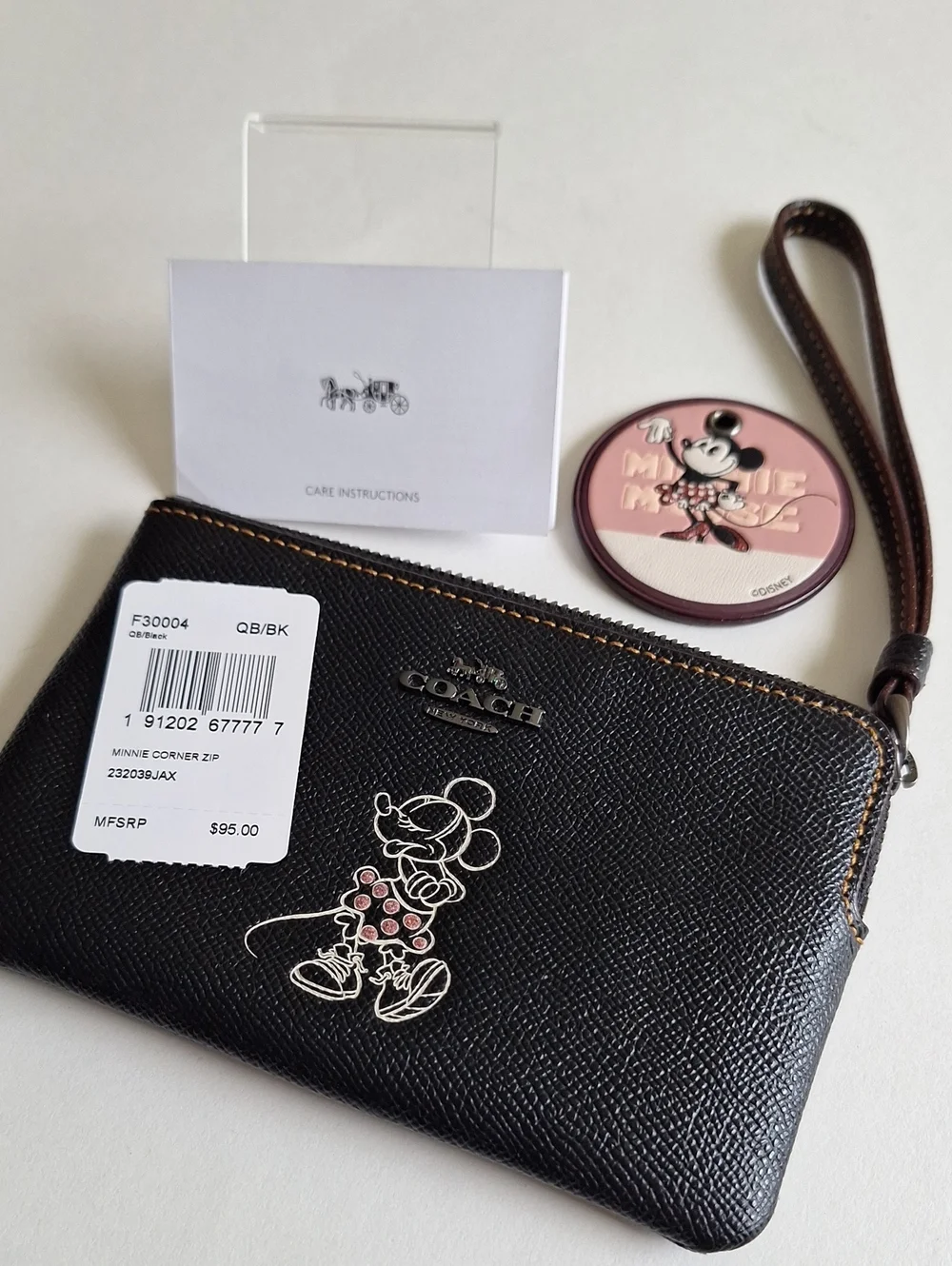 Coach Minnie Mouse Black Leather Wristlet
