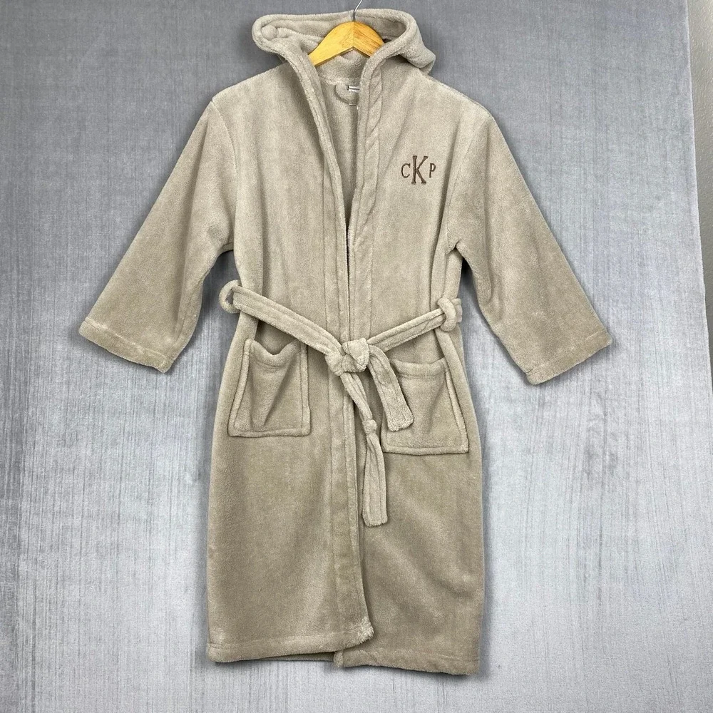 Restoration Hardware Bathrobe Kids 6-7 Years Plush Fleece Belted‎ Hooded Pockets