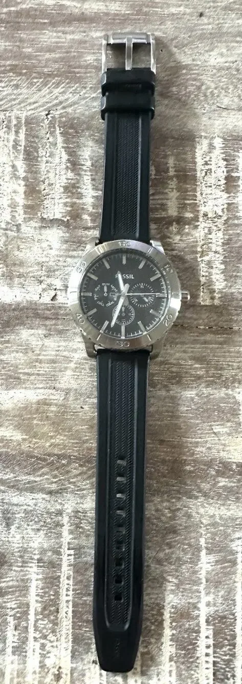 Fossil Watch BQ1471 Stainless Steel Chronograph New Battery Black Band