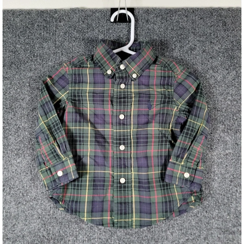 Polo Ralph Lauren Baby Boys Button Down Shirt 12M Long Sleeve Pony Preppy Plaid