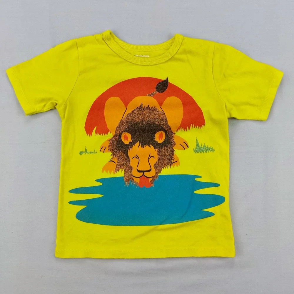 The Children's Place T-Shirt Unisex 3T Yellow Lion Graphic Safari Short Sleeve