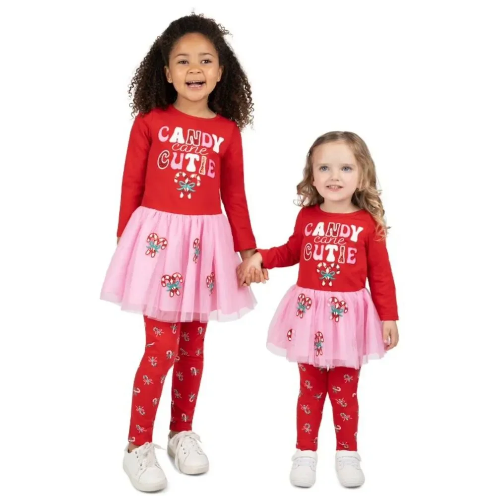 NEW Girls Sz 2 Toddler Sparkly CANDY CANE CUTIE Christmas Holiday 2 Pc Outfit