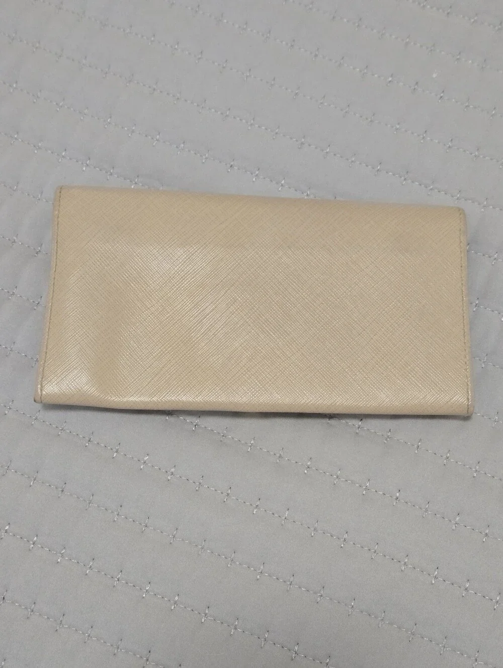 Salvatore Ferragamo Gancini Saffiano Leather Continental Wallet Beige Gold
