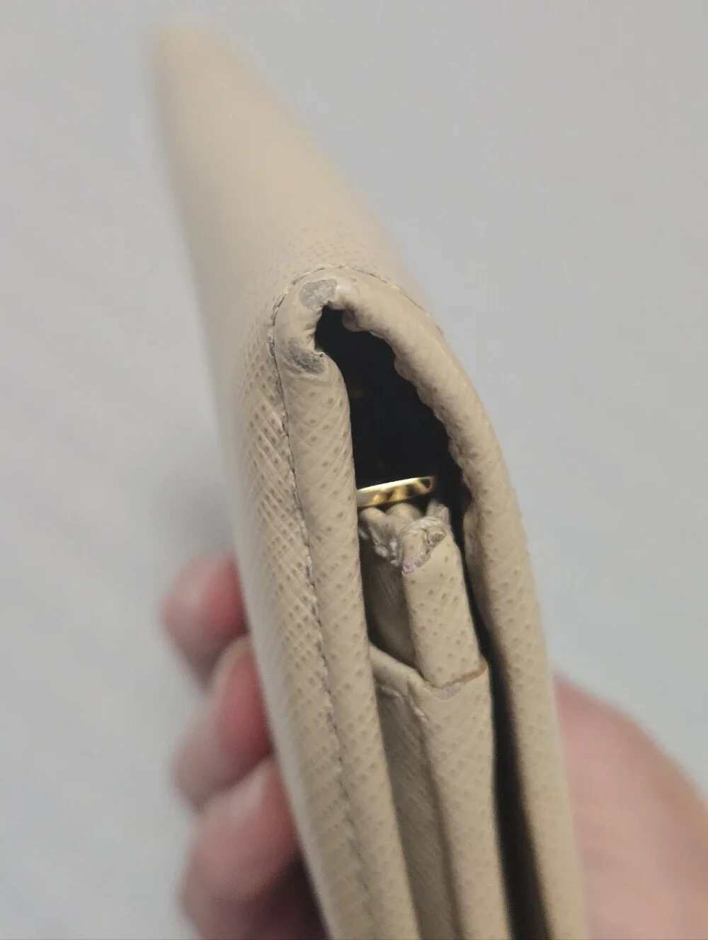 Salvatore Ferragamo Gancini Saffiano Leather Continental Wallet Beige Gold