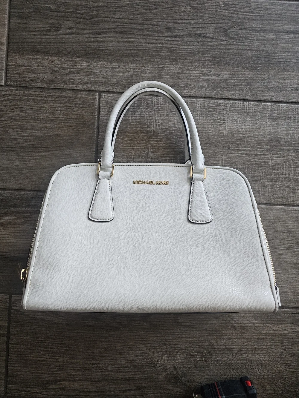 Michael Kors White Leather Dome Satchel with Gold Accents