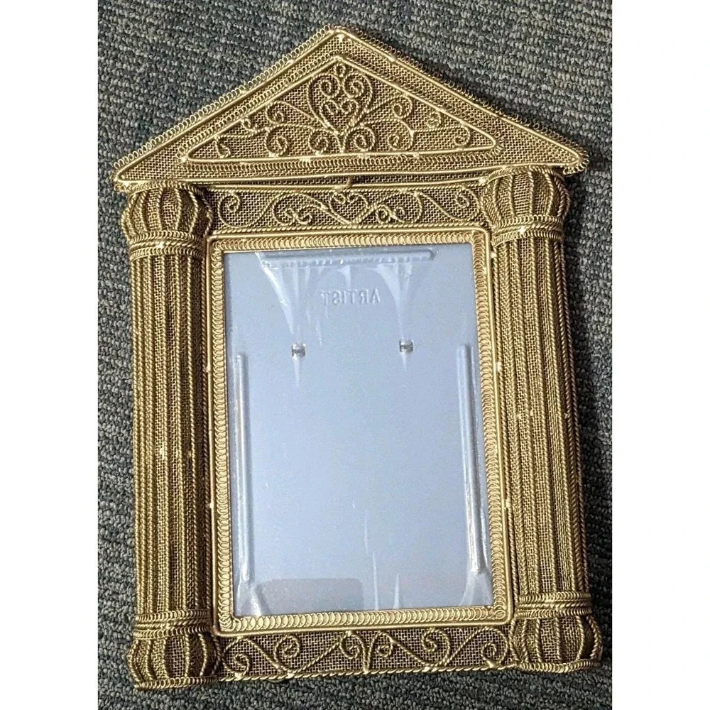 Vintage Style Ornate Gold Filigree Metal Picture Frame Hollywood Regency Columns