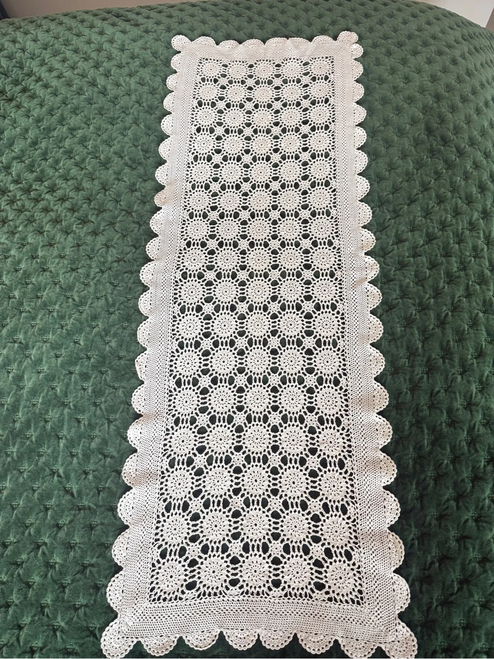 Ecru Crochet Lace Floral Table Runner 47.5 x 17