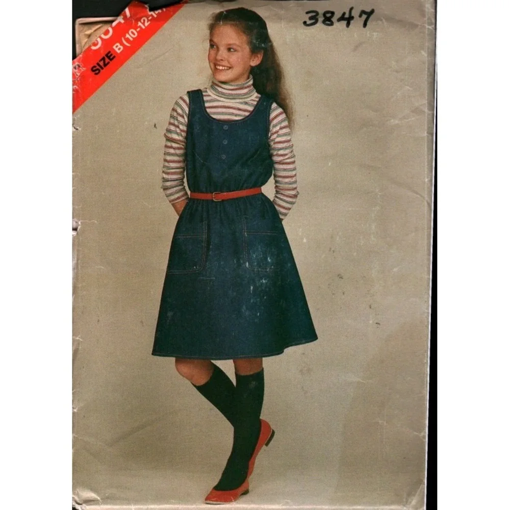 Vintage‎ Simplicity 3847 Girls Jumper Top Sewing Pattern Size B 10-12-14 1970s